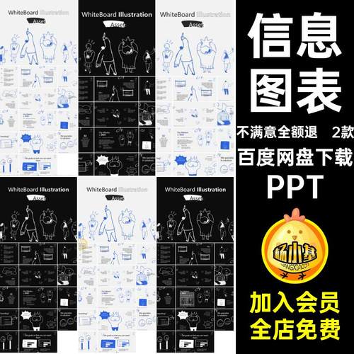 信息演示PPT线框素材模板创意图表汇报手绘工作明暗2款人物涂鸦