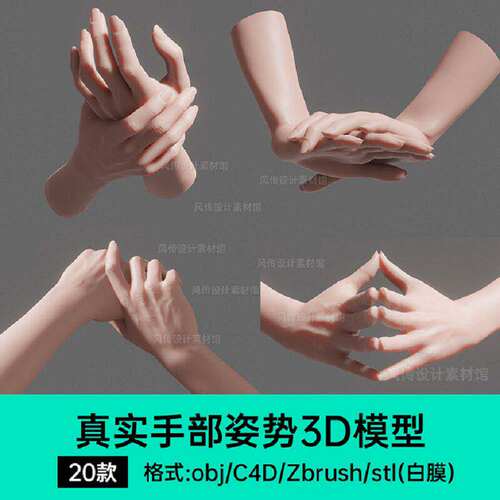 真实手部姿势3D模型objC4D胳膊女性人物手指手势雕刻动作