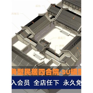 北京四合院模型住宅垂花门北方民居照壁西厢房胡同游廊SU三进传