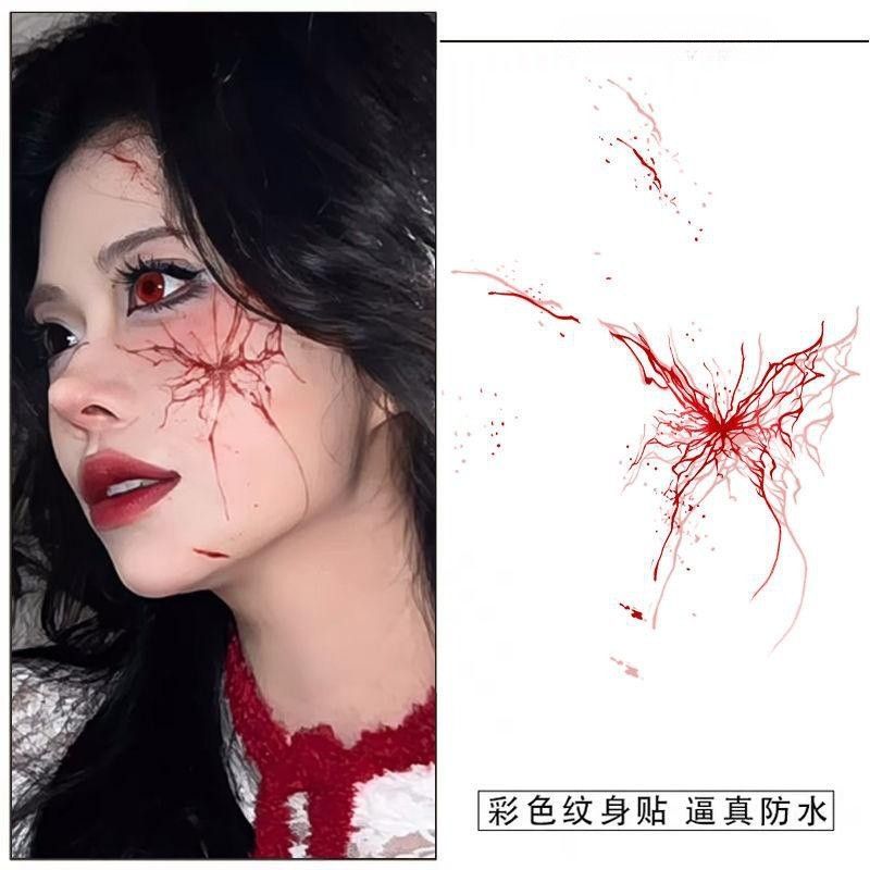 血色蝴蝶万圣节妆容脸贴仿真COS氛围感拍照出片持久可水洗一次性