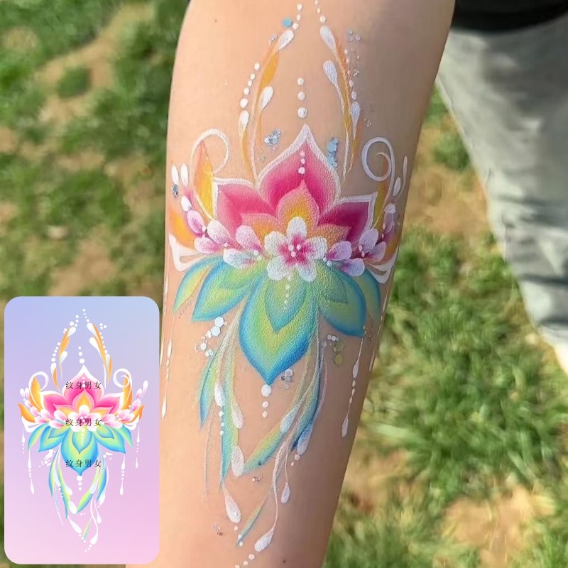 六一儿童手臂莲花彩绘纹身贴 额头蝴蝶印花节日可爱贴纸