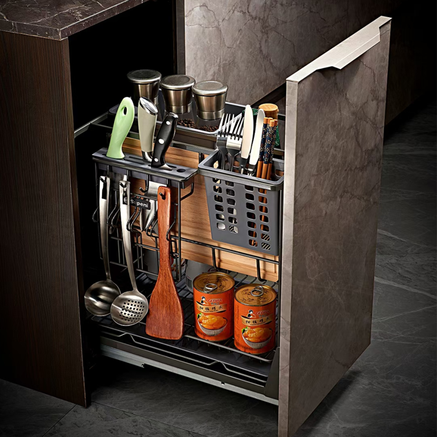 厨房调味篮橱柜抽屉式调料架厨房收纳架内置多层调料置物架阻尼,家装主材,拉篮,淘宝优惠券,粉丝福利购,淘宝优惠卷