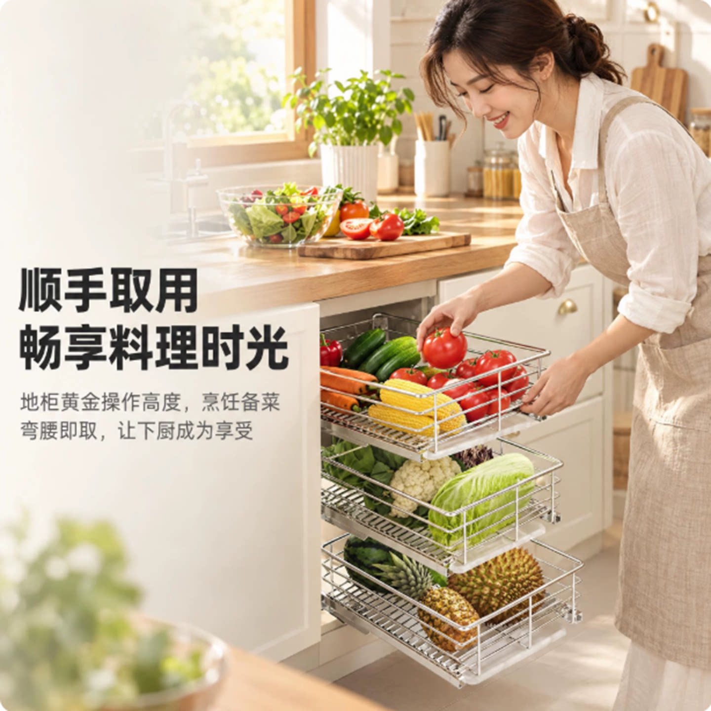 厨房橱柜果蔬拉篮不锈钢抽屉式