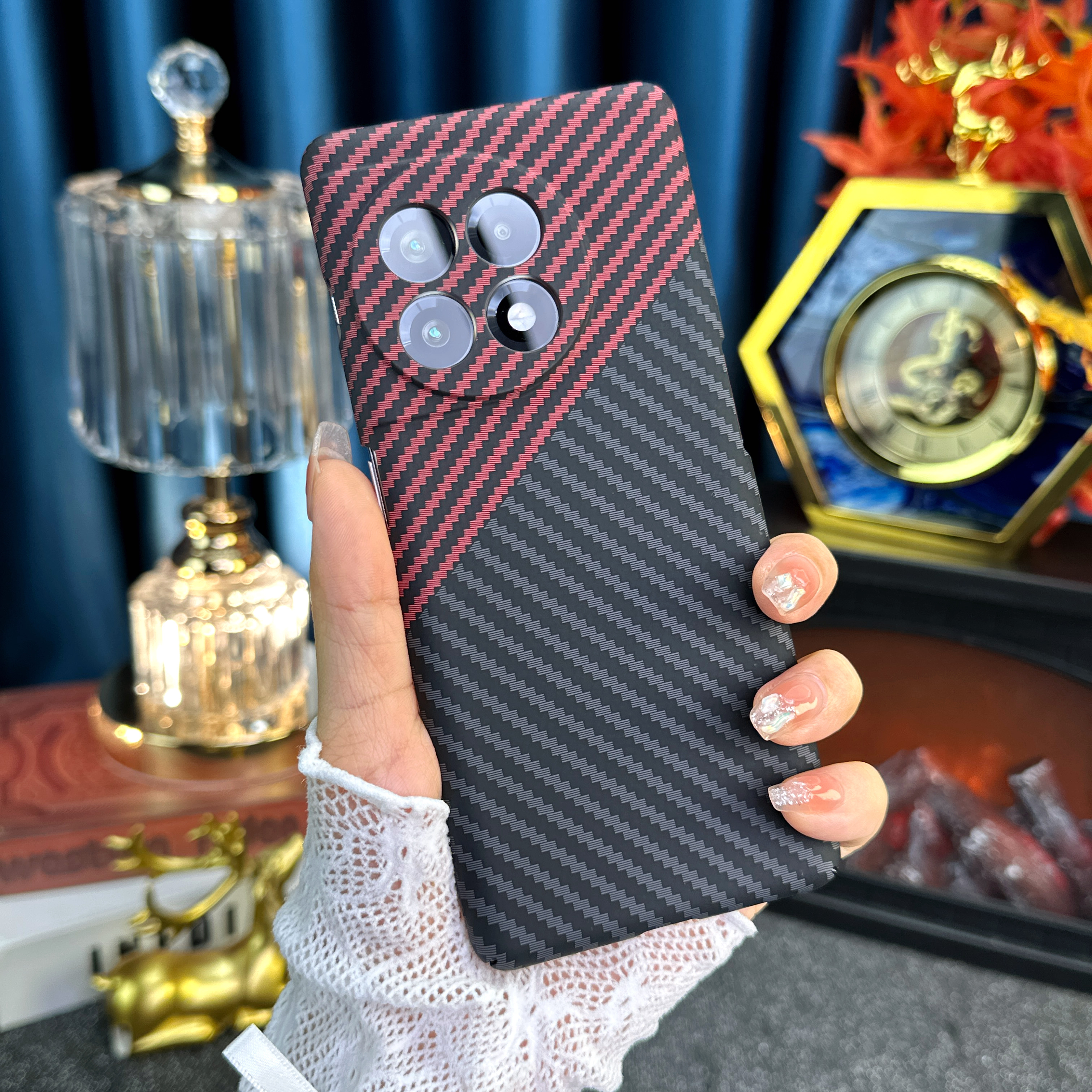 适用于一加手机壳超薄碳纤维纹理