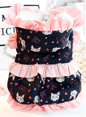 狗狗衣服秋冬装厚款猫咪公主裙印花带帽可牵引小型犬泰迪宠物6879