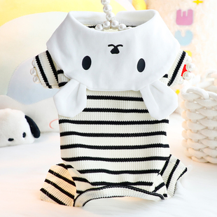 狗狗衣服春秋装兔子领四腿可爱条纹家居服睡衣小型犬泰迪宠物6979