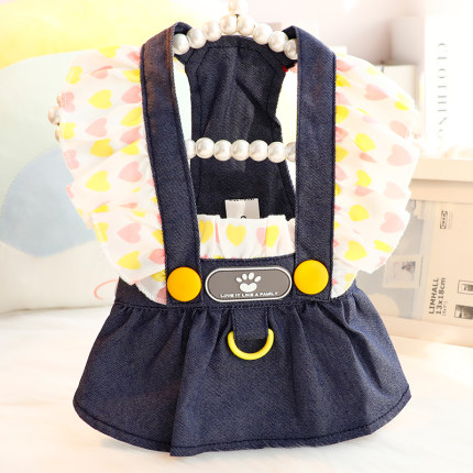 狗狗衣服春夏装薄款猫咪公主裙荷叶牛仔可牵引小型犬泰迪宠物6759