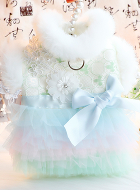 狗狗衣服秋冬装厚款猫咪公主蕾丝刺绣蛋糕牵引小型犬泰迪宠物5864