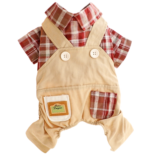 狗狗衣服春秋装时尚格子口袋背带裤子四脚套装小型犬泰迪宠物5724