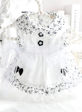 狗狗衣服春秋装猫咪公主裙黑色碎花洛丽塔蕾丝小型犬泰迪宠物4723