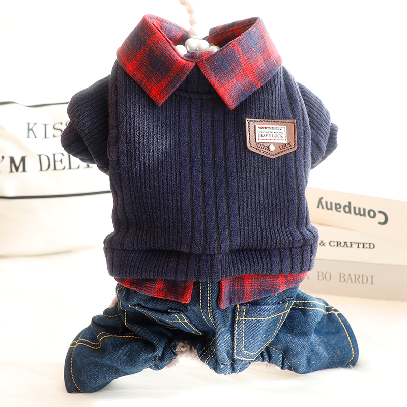 Accope狗狗格子衬衫假两件棉衣