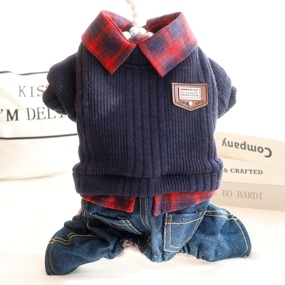 Accope狗狗格子衬衫假两件棉衣