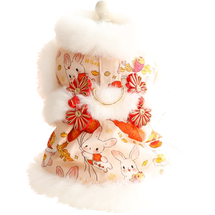 狗狗衣服秋冬装猫咪公主唐装兔年喜庆毛毛牵引棉衣小型犬宠物4353