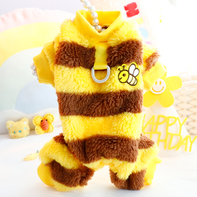 狗狗衣服秋冬装可爱蜜蜂四腿牵引双面绒衣小型犬泰迪比熊宠物7435