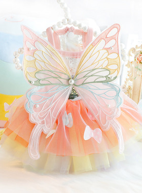 狗狗衣服春秋装薄款猫公主裙彩虹蝴蝶炫彩蓬蓬小型犬泰迪宠物4867