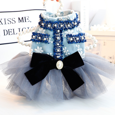 Accope猫咪狗狗灰蓝香风公主裙