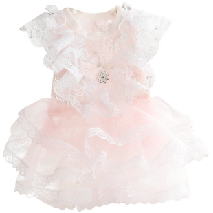 狗狗衣服春秋装薄款猫公主裙高定礼服肉粉蕾丝小型犬泰迪宠物3694