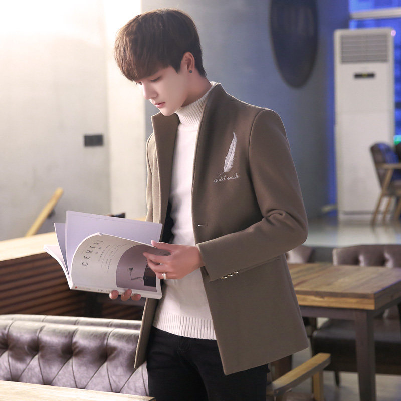 呢子外套男冬季加绒加厚休闲夹克毛呢大衣潮短款男士风衣秋冬男装