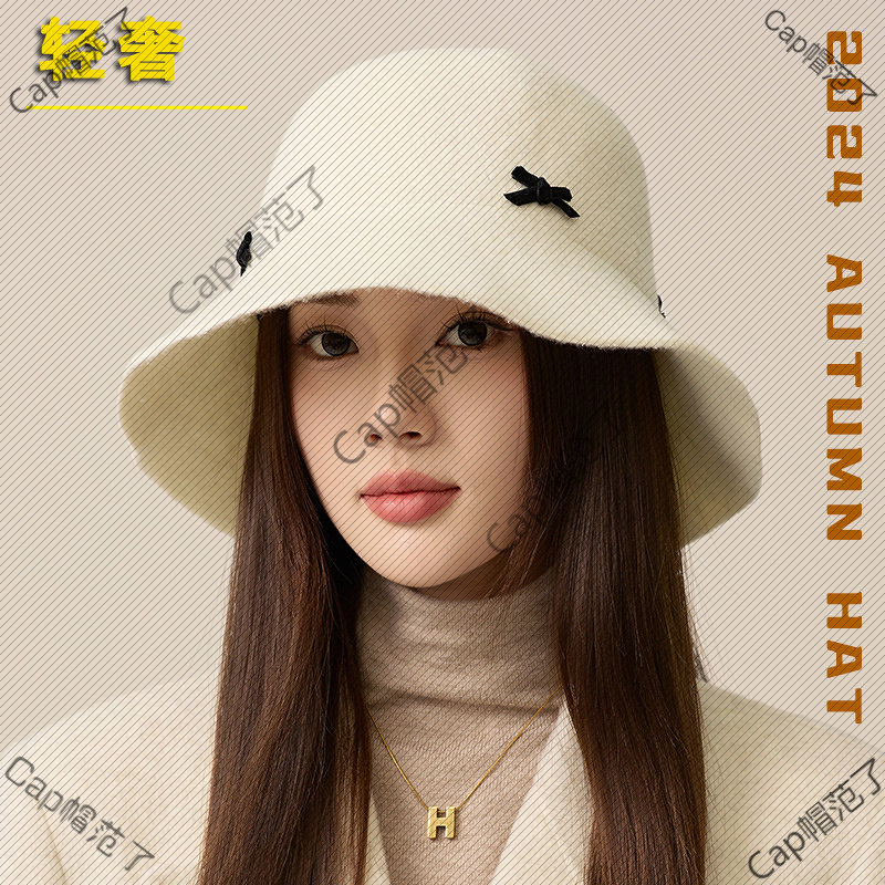 高订羊毛帽设计师款韩国毛毡渔夫帽女神轻奢高级感显脸小毛呢盆帽