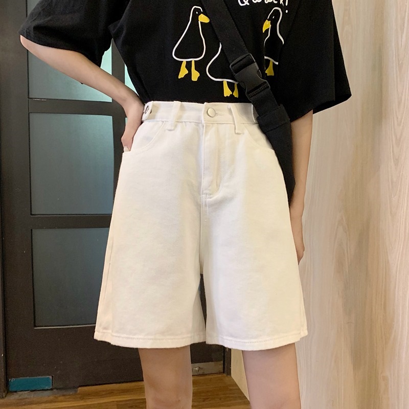 松紧腰牛仔裤女夏季韩版宽松bf高腰显瘦ins潮原宿风五分阔腿短裤在类目 女装/女士精品, 牛仔裤中 - 来自Buy2taobao.com提供专业的淘宝代购服务