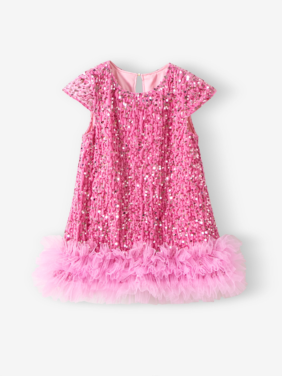 欧美时尚儿童女童春秋礼服裙子公主亮片网纱拼接背心裙派对生日裙
