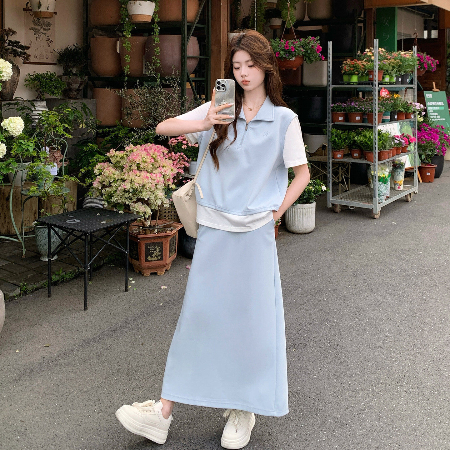巨好看的休闲运动半身裙套装女夏2026新款小个子学院风裙子两件套