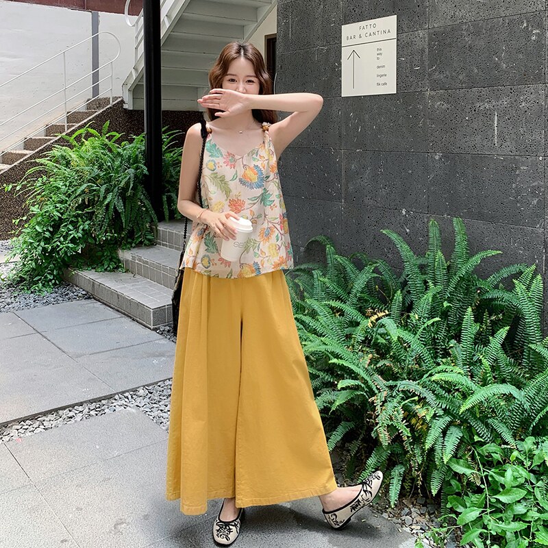 夏季多巴胺碎花吊带阔腿套装