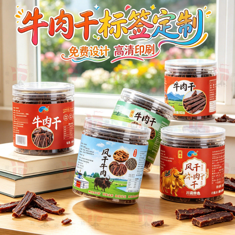 牛肉干不干胶标签定制食品商标贴纸设计风干牛肉包装袋贴瓶贴定做
