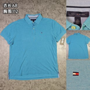 古着Tommy汤米经典小标polo衫夏季湖蓝翻领短袖复古休闲男装百搭