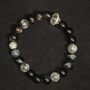 原创|水属性DIY二创暗黑系哥特风黑发晶设计款锆石水晶手串天然