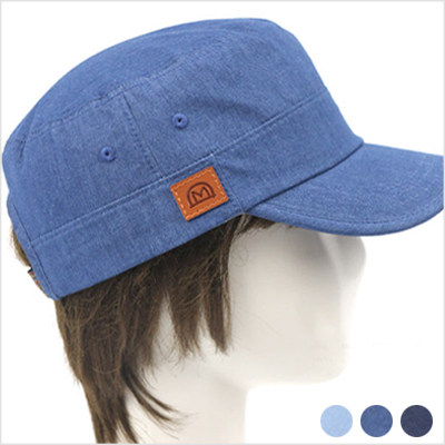 韩国代购进口韩版男士纯棉牛仔蓝色帽子简约纯色休闲男平顶帽薄款