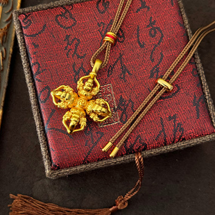 金店同款古法沙金藏式十字金刚杵降魔杵吊坠黄金色编绳项链送女友