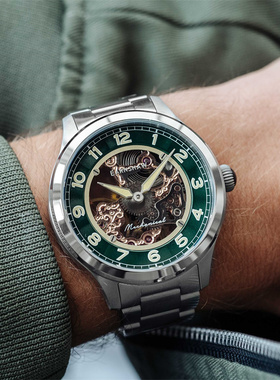 Thomas Earnshaw Baron 自动机械男表绿色表盘限量版镂空小众手表
