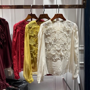 圆领衬衫 南油2026春季 别致重工刺绣立体花朵长袖 女法式 两件套 新品