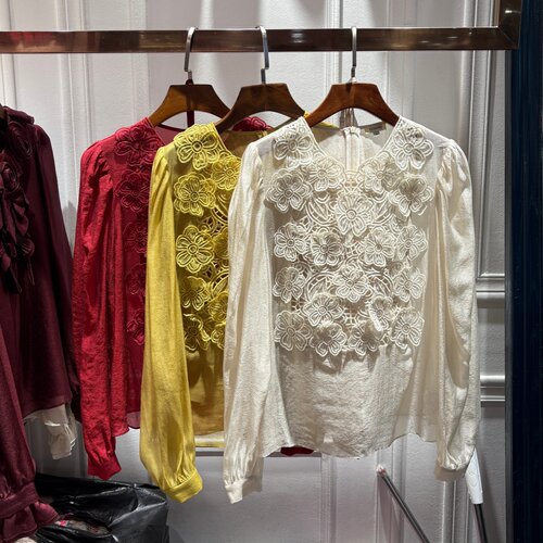 花朵长袖圆领衬衫两件套