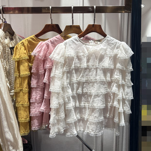 拼接蕾丝百搭小众设计上衣复古荷叶边衬衫 女装 仙 新品 南油2026春季