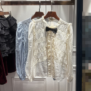 小众高级感百搭上衣 轻奢花边褶皱设计长袖 南油2026春秋新品 女时尚