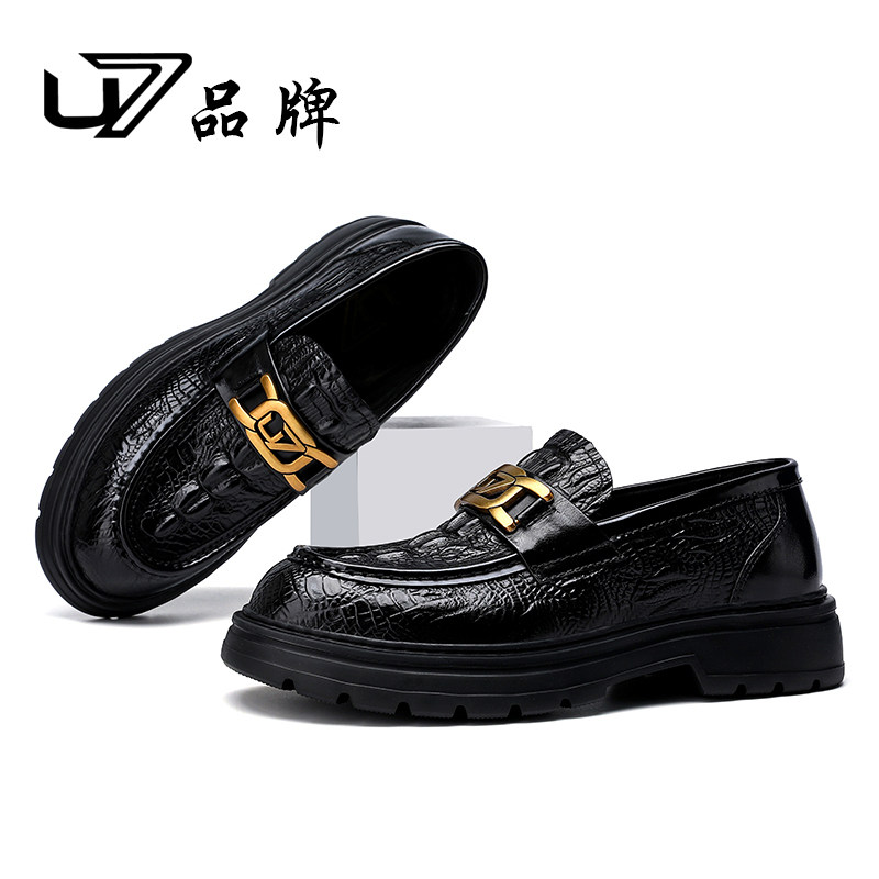 U7男士皮鞋2026新款真皮套脚商务休闲皮鞋男高端金属扣纯牛皮男鞋