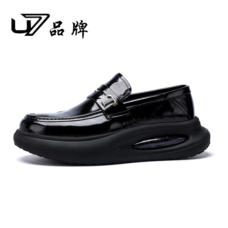 U7乐福鞋男2026新款真皮气垫厚底时尚商务皮鞋头层牛皮休闲皮鞋男