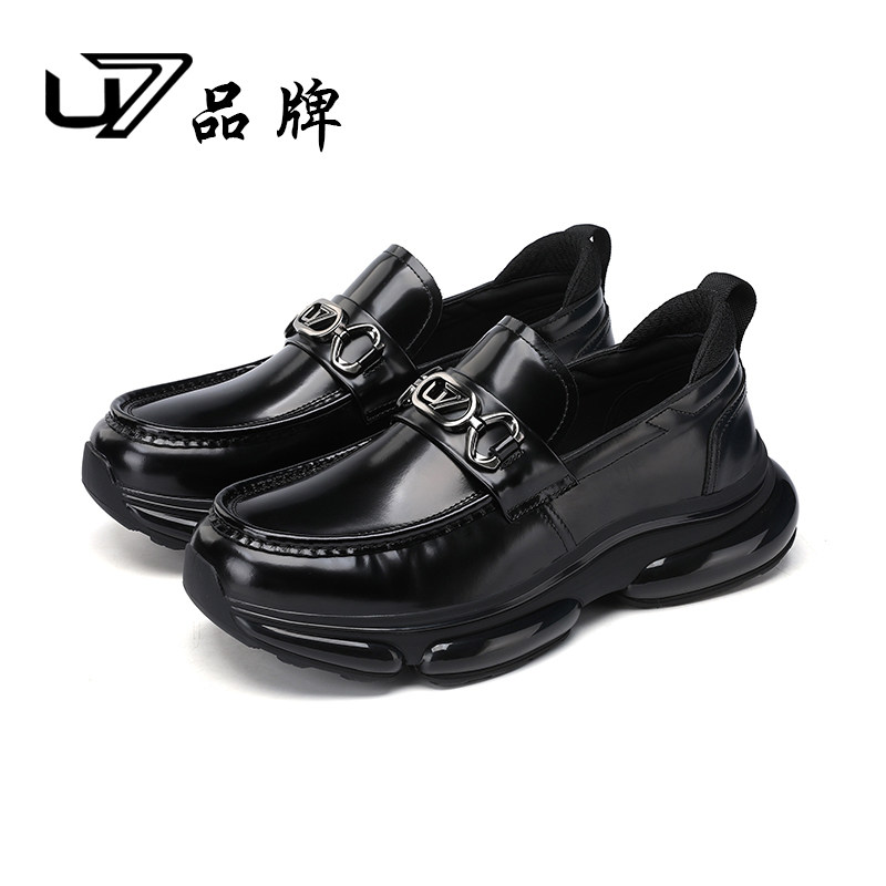 u7休闲皮鞋头层牛皮气垫厚底避震