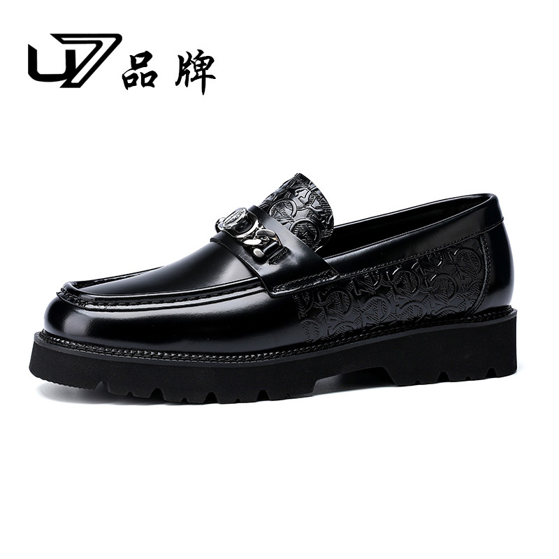 U7男士皮鞋2026新款真皮厚底金属扣一脚蹬头层牛皮商务休闲皮鞋男