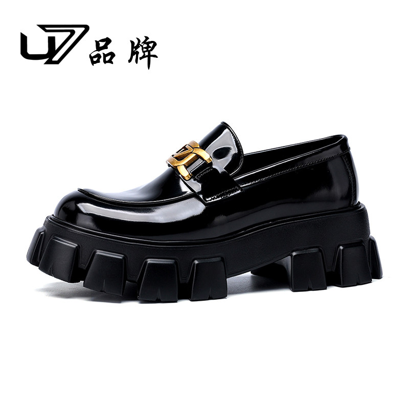 U7乐福鞋男真皮厚底增高一脚蹬英伦商务休闲皮鞋头层牛皮正装皮鞋