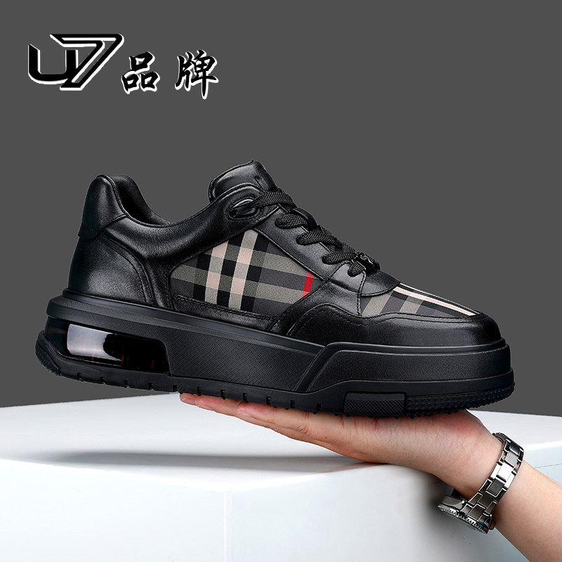u7休闲板鞋头层牛皮厚底增高板鞋