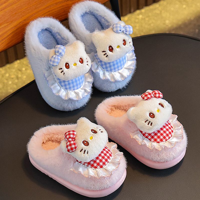 凯蒂猫女孩棉拖鞋冬季儿童室内家居小孩加绒保暖KT猫亲子拖鞋女冬