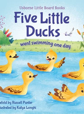 英文原版 Usborne Little Board Books:Five Little Ducks Went Swimming 五只小鸭子去游泳 儿童英语启蒙绘本  扫码听官方音频