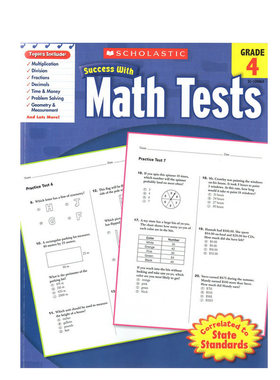 英文原版 学乐成功系列 Scholastic Success with Math Tests Grade 4 四年级 小学生数学提高测试 小学生课后练习册作业