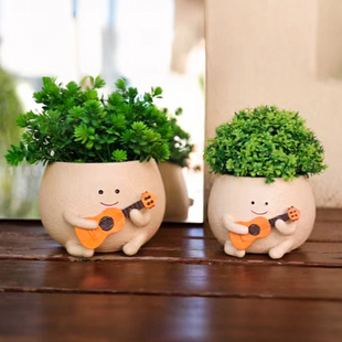 尤克里里跨境热卖爆款多肉可爱小花盆栽树脂创意简约室内外专用
