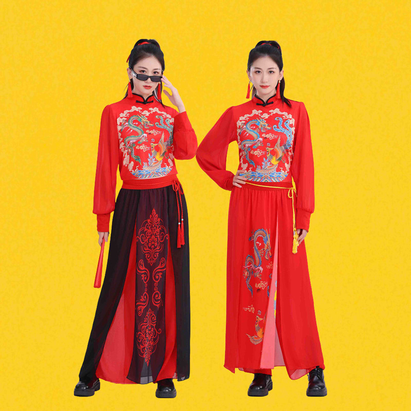 新款喜庆成人打鼓服中国风国潮演出服爵士舞广场舞套装秧歌表演服