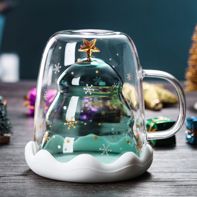 300ml christmas tree double glass water cup milk mug coffee
