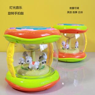 音乐手拍鼓可旋转宝宝早教玩具配电池伴睡氛围机10.5*10.5礼物